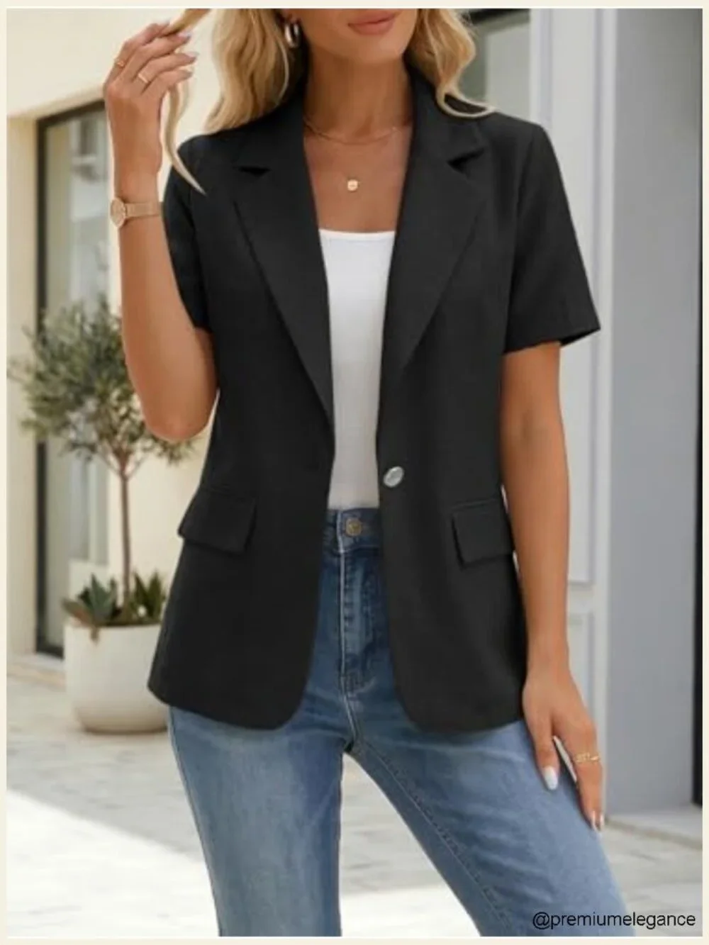 Mina Self Short Sleeve Blazer for Women Casual Work